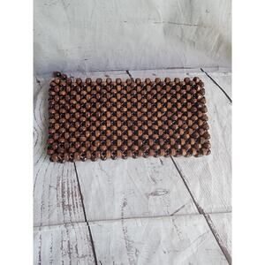 Vintage Brown Wood Beaded Clutch Purse Made In Japan Unbranded Clean